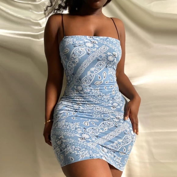 blue bandana dress Women's Western Bandana Print Midi Slip Dress S